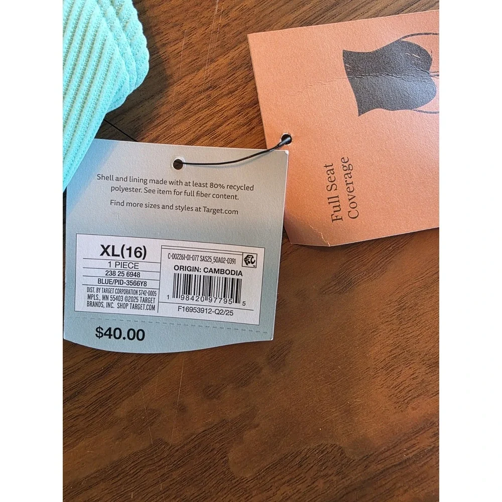 Aqua Shade & Shore Ribbed One Piece Swimsuit Size XL (258)